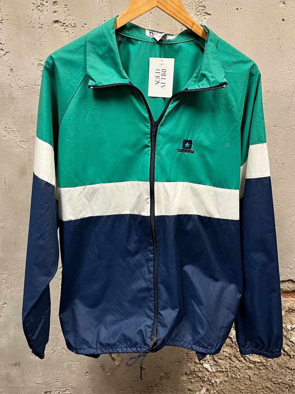 Vintage 80s Converse All Star Teal Blue Windbreaker Full Zip Jacket XL USA Made